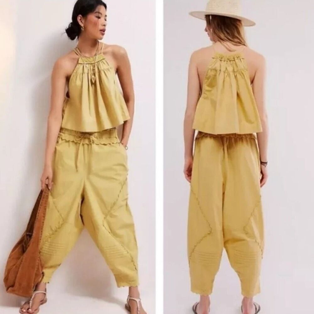 FREE PEOPLE Beach Life Pants Set Pampas Snd/Sable